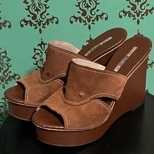 Via Spiga Tan Suede Wedge Mules 9.5
